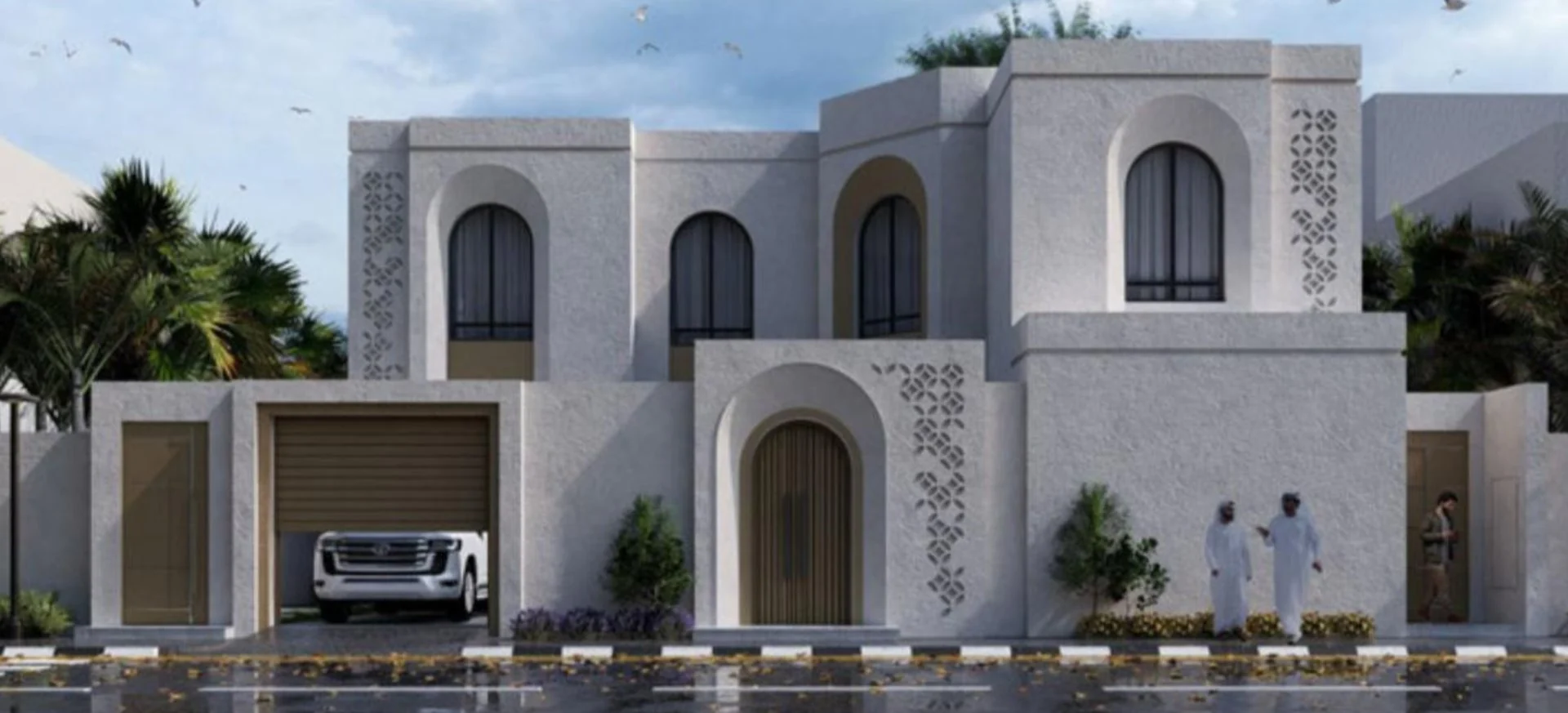 تصميم واجهة فيلا بعقود مقوسة