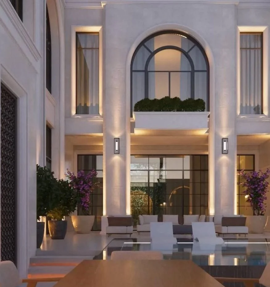 تصميم فناء خارجي لفيلا بطابع كلاسيكي